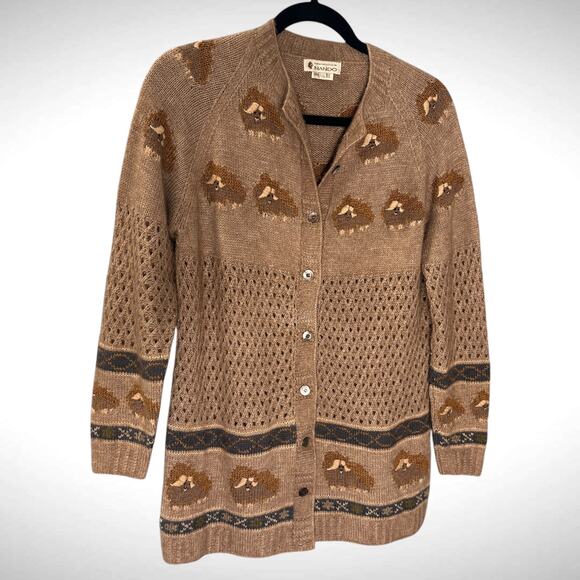 Qiviuk Nando Hand Knit Musk Ox Cardigan Sweater‎ Sz Large Brown Wool Grandpacore - Picture 2 of 13